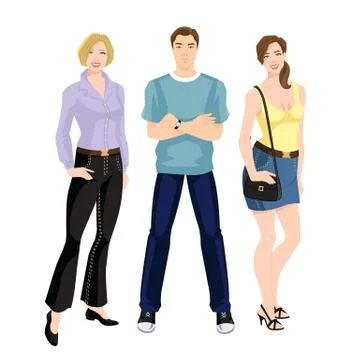 Young people in different clothes Stock Illustration