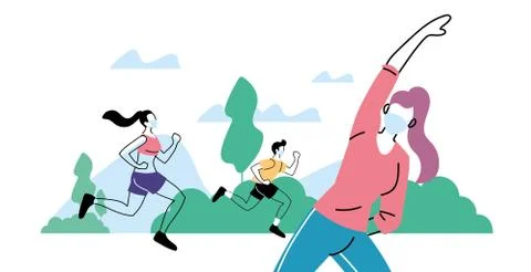 Young people doing physical activity outdoors at the park, healthy lifestyle and Ilustración de archivo