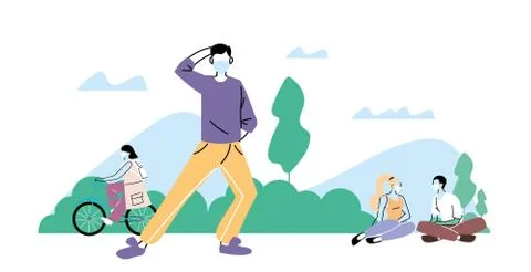 Young people doing physical activity outdoors at the park, healthy lifestyle and Ilustración de archivo