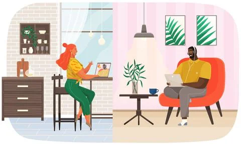 Young people enjoy doing interviews, making digital record with computer Illustrazione stock