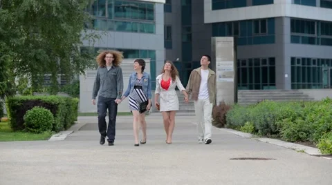 Young people enjoy exploring new town Stock Footage 55281222