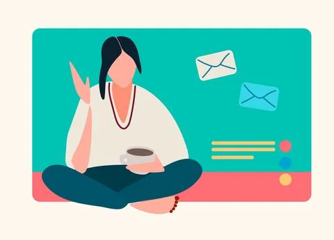 Young people in front of a computer screen. Flat style, isolated vector eleme Stock Illustration