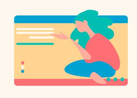 Young people in front of a computer screen. Flat style, isolated vector eleme Illustrazione stock