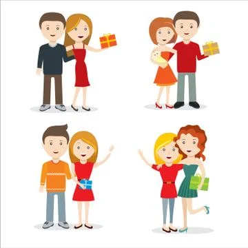 Young people with gift flat style design vector Stock Illustration