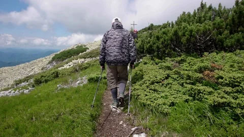 Young people with gogs Fox terrier hiking in mountains, travel, fitness or Stock-Footage 88908586