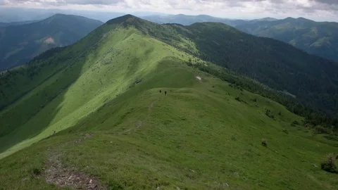 Young people with gogs Fox terrier hiking in mountains, travel, fitness or Stock-Footage 88910122
