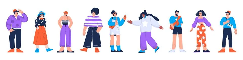Young people group, diverse stylish characters Stock Illustration