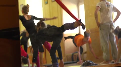 Young people hard training of circus acrobatic troupe Stock Footage 47160418