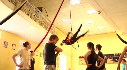 Young people hard training in circus acrobatic troupe Stock Footage 47183271
