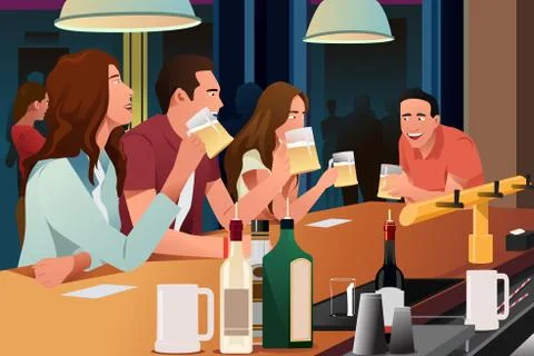 Young People Having Fun in a Bar Stock Illustration