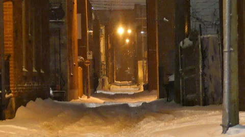 Young people having fun with snow at night Stock Footage 125555126
