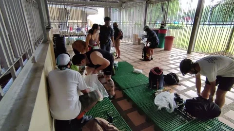 Young People Help Pack Goods at Community Pantry 動画素材 154596819