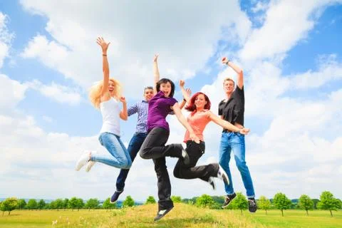 Young People Jumping Stockfoto's