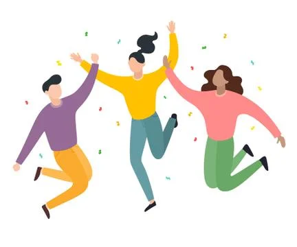 Young people jumping together. Vector illustration in cartoon flat style. Stock Illustration