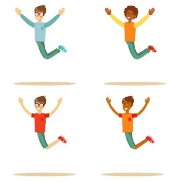 Young people jumping on white background . Set Stock Illustration