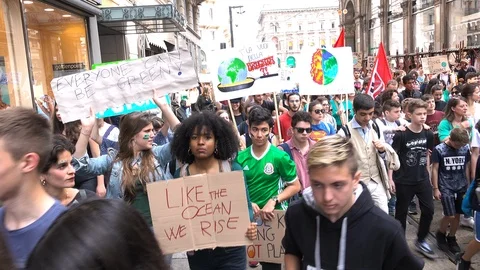 Young people marching at Friday for future, demonstration banner Milan Italy Видео 113192202