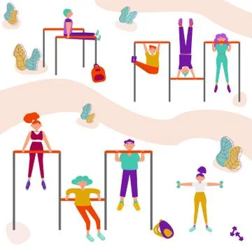 Young people in modern clothes do sports outdoors Ilustração Stock