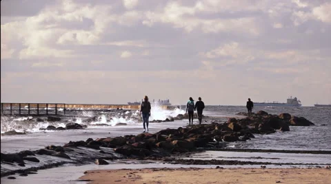 Young people on the pier Video stock 55911407