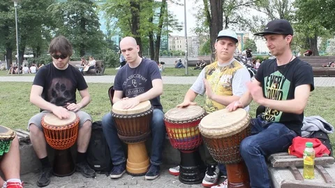 Young people playing drums Stock Footage 89359694