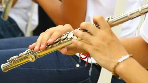Young people playing flute in band 1 Stock Footage