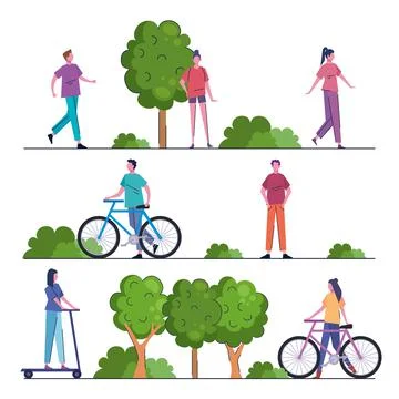 Young people practicing activities in the park Ilustração Stock