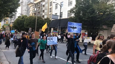 Young people protesting climate change Vancouver BC Stock Footage 116764006