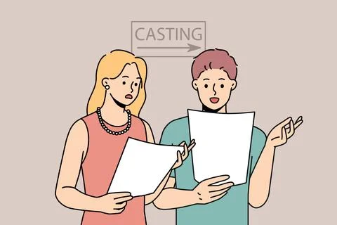 Young people reading script prepare for casting Stock Illustration