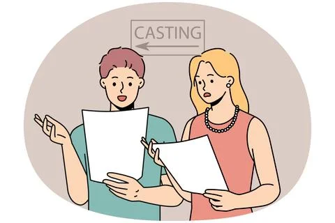 Young people reading script prepare for casting Stock Illustration
