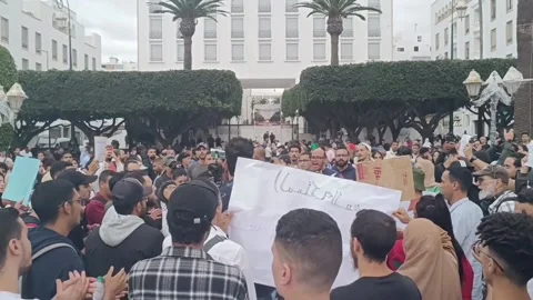 Young people resume protests in Morocco and present a manifesto with their deman Stock Footage 318687764