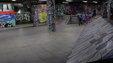 Young people Skateboarding using the skate park Southbank Center, London, UK. Stock Footage 105358078