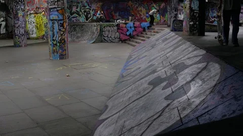 Young people Skateboarding using the skate park Southbank Center, London, UK. Stock Footage 105358109