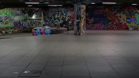 Young people Skateboarding using the skate park Southbank Center, London, UK. Stock Footage 105358258