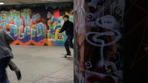 Young people Skateboarding using the skate park Southbank Center, London, UK. Stock Footage 105358349