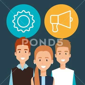 Young people with social media icons Stock Illustration