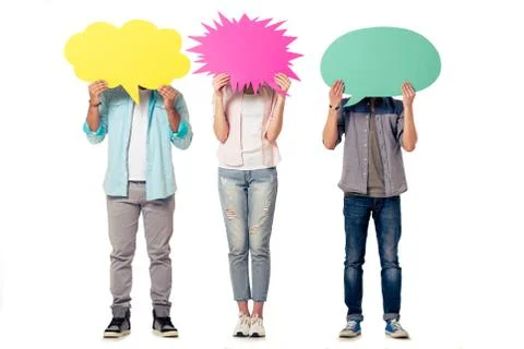 Young people with speech bubbles Stock Photos