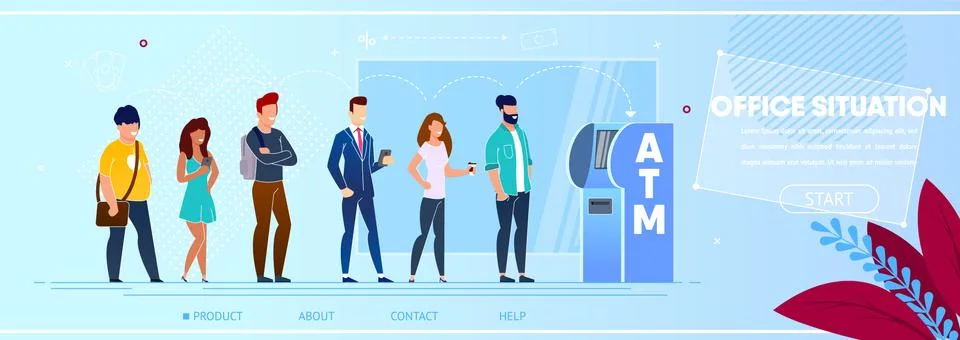 Young People Standing in Queue to Get Cash in Atm. Illustrazione stock