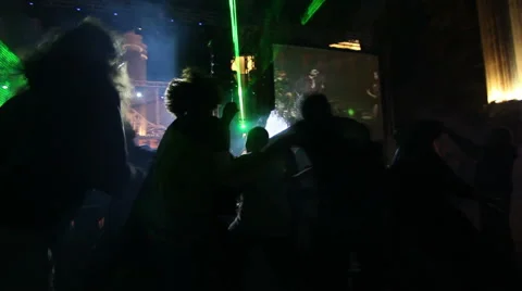 Young people students dancing at party with singing group at the stage Stock-Footage 42985119