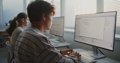 Young People Study Programming in Bright University Classroom. Stock Footage 318516808