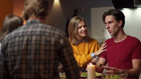 Young people talking at double date Video stock 114813762