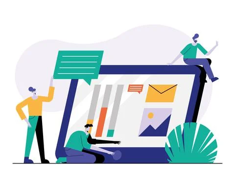 Young people using tablet technology characters Stock Illustration