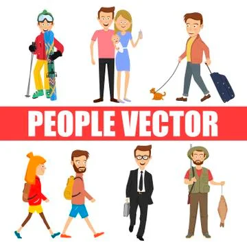 Young people vector with various characters Stock Illustration