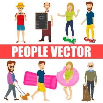 Young people vector with various characters Stock Illustration