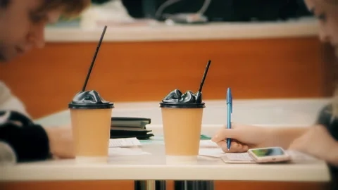 Young people working at cafe. Stock Footage 103973302