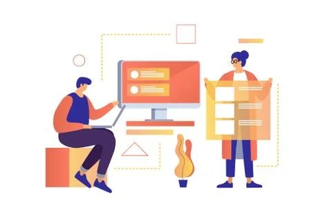 Young people working on a common project in the office. Stock Illustration