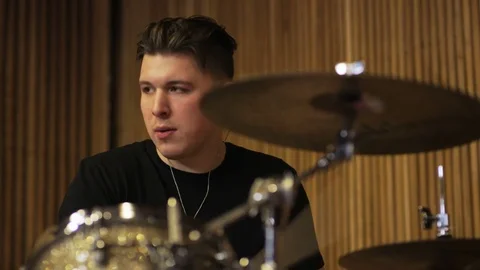 Young Percussionist Playing a Drum Set Stock Footage 72192111