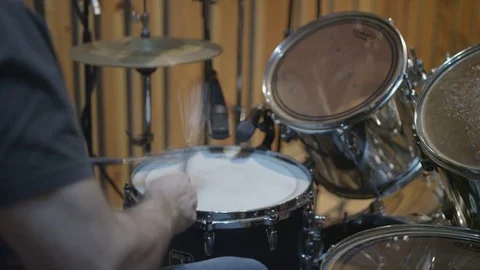 Young Percussionist Playing a Drum Set with Drum Brushes Stock Footage 74478388