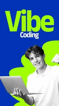 Young person engaging in vibe coding with a laptop Foto stock
