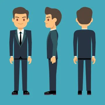 Young person man in three points of view in business, office clothes vector set イラスト素材