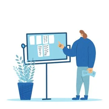 Young person pointing flipchart presentation and explaining something. studen Stock Illustration
