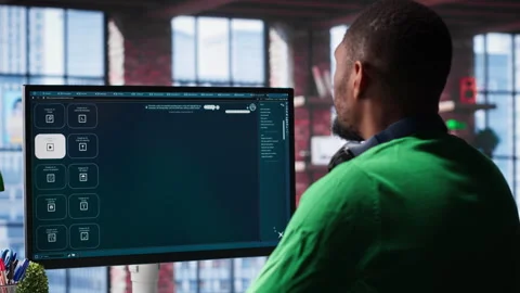 Young person uses software combining data and machine learning Stock Footage 307796879